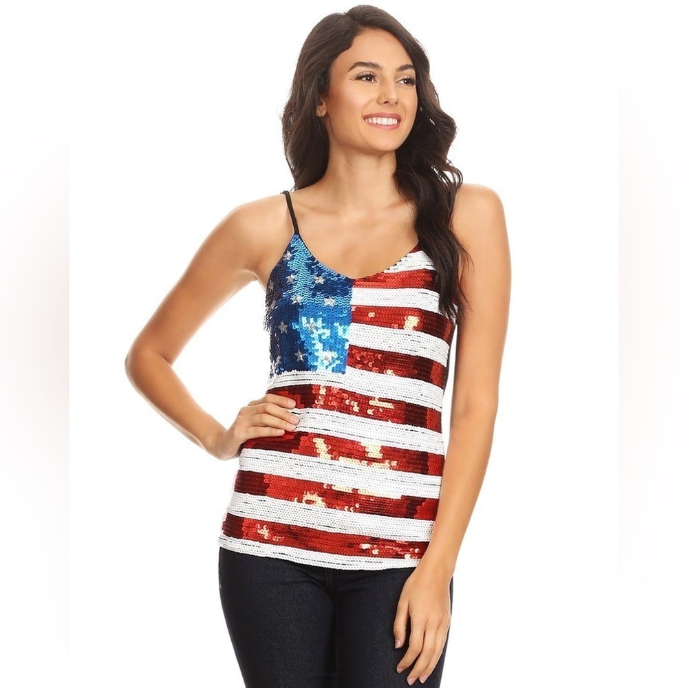 🇺🇸 4th of July Party Sequin American Flag Tank Top USA Size Large